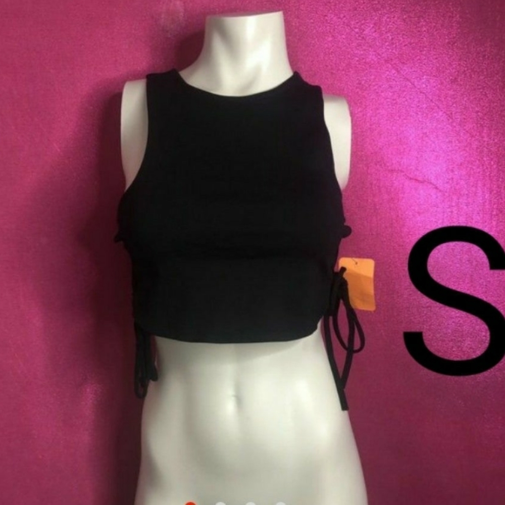 🆕Black Side Tie Knot Thick Crop Top Size S